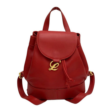 LOEWE Anagram Logo Metal Fittings Leather Genuine Drawstring Mini Rucksack Day Bag Knapsack Red