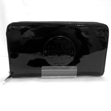 TORY BURCH Black Patent Leather Round Zipper Wallet Long Unisex