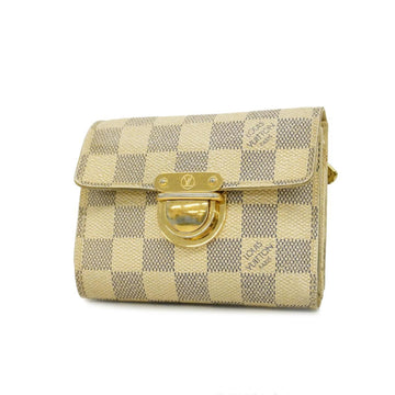 LOUIS VUITTON Trifold Wallet Damier Azur Portefeuille Koala N60013 White Ladies