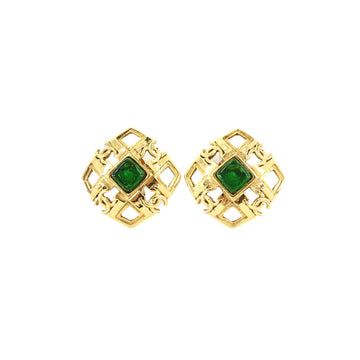 Chanel Gripore Coco Mark Earrings Gold Green 23 Vintage Accessories