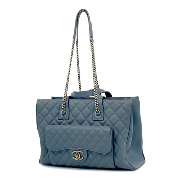 CHANEL Handbag Matelasse Chain Shoulder Caviar Skin Blue Silver Hardware Women's