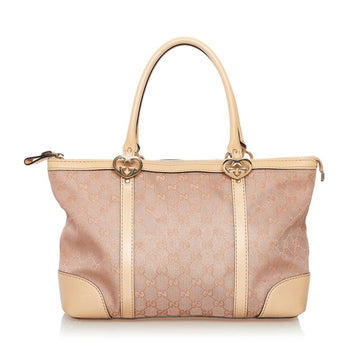 Gucci GG Canvas Tote Bag 257069 Pink Beige Leather Ladies GUCCI