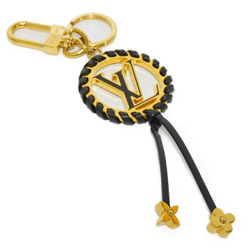 LOUIS VUITTON Keychain Porte Cleverly LV Circle Logo Enamel Gold Black Monogram Flower Noir M63082 Women's