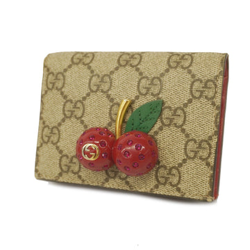 GUCCIAuth  GG Supreme Bifold Wallet Cherry 476050 Beige,Red Color