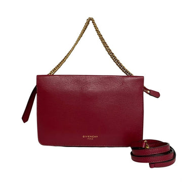 GIVENCHY Logo Leather Genuine 2way Handbag Mini Shoulder Bag Pochette Sacoche Red