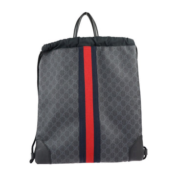 GUCCI Drawstring Webline Rucksack/Daypack 473872 GG Supreme Canvas Leather Gray Black Backpack 2WAY Tote