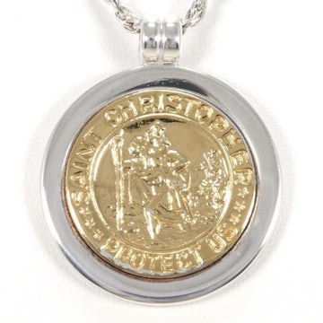 TIFFANY St. Christopher Coin K18YG Silver Necklace Total Weight Approx. 14.6g 46cm Jewelry