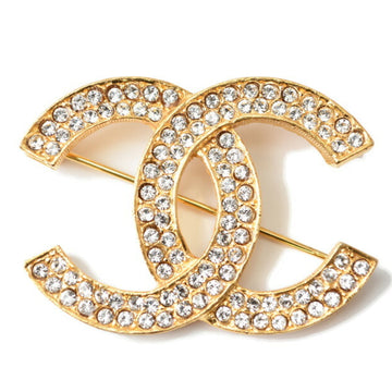 CHANEL brooch pin here mark rhinestone gold