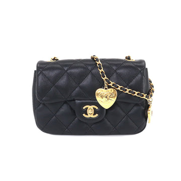 CHANEL Mini Matelasse Chain Shoulder Bag Leather Black Heart AS3457 Gold Hardware