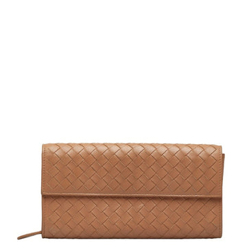 BOTTEGA VENETA Intrecciato Bifold Wallet Long Pink Beige Leather Women's BOTTEGAVENETA