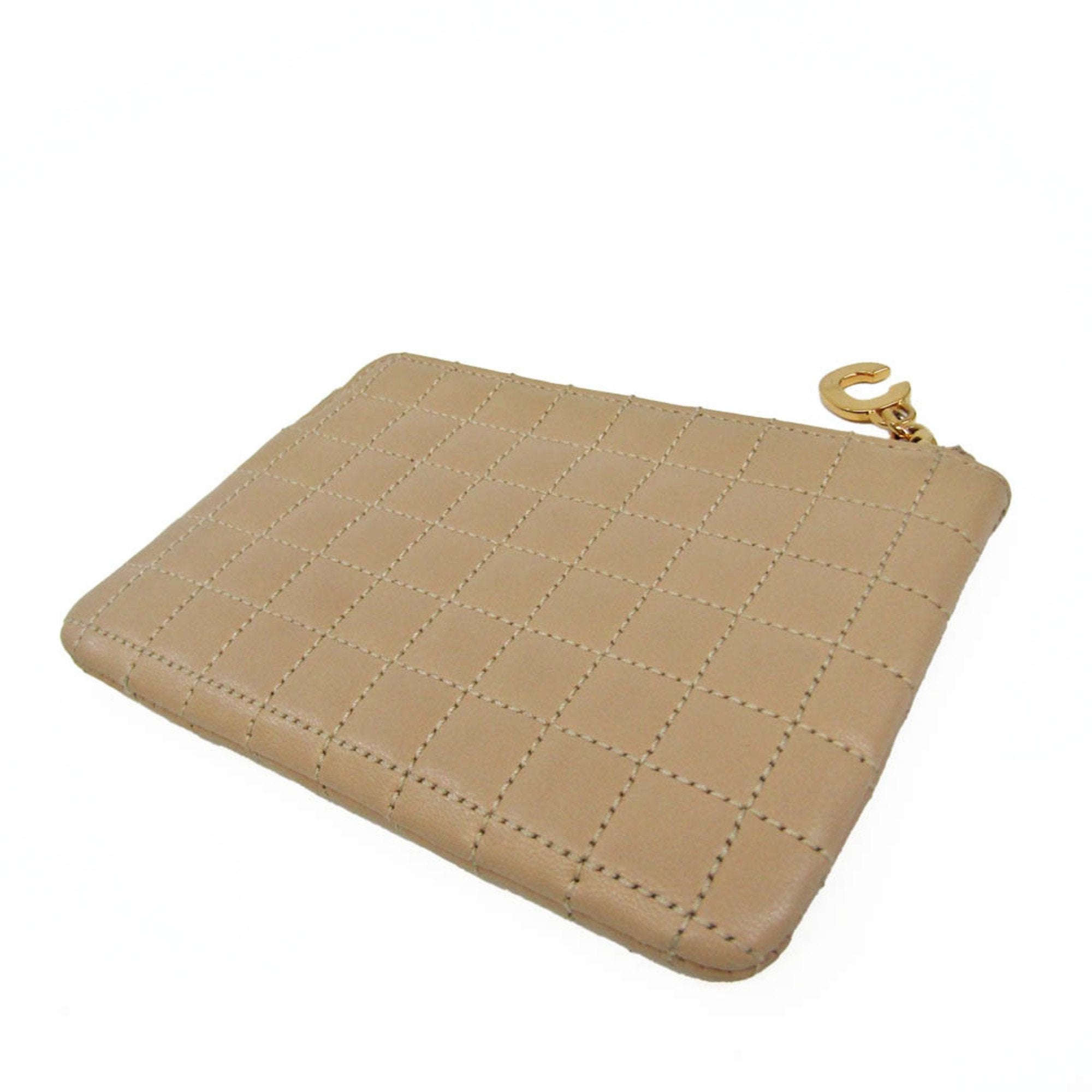 CELINE Quilted C Charm Women s Leather Coin Purse coin Case Beige