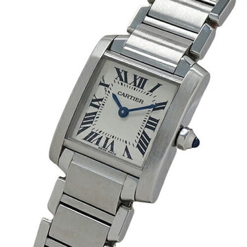 CARTIER Watch Ladies Brand Tank Française SM Quartz QZ Stainless Steel SS W51008Q3 Silver Ivory Polished