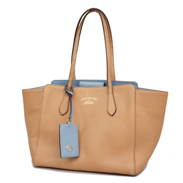 GUCCI[3zc3832] Auth  Tote Bag Swing 354408 Leather Light Brown/Light Blue Gold metal