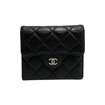 CHANEL Matelasse Lambskin Leather Genuine Coco Bifold Wallet Mini Black