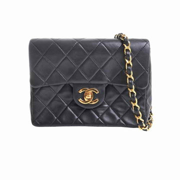 Chanel lambskin matelasse here mark chain shoulder bag black