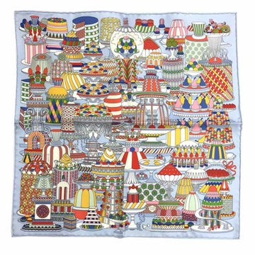 HERMES Carre 45 Gavroche Scarf Muffler La Patisserie Francaise 100% Silk Light Blue RE BLEU CIEL ROUGE MU