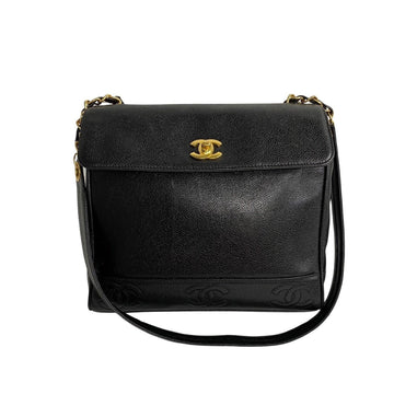 CHANEL Triple Coco Caviar Skin Leather Turnlock Chain Shoulder Bag 26859