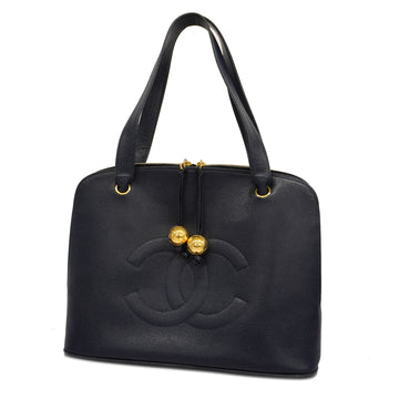 CHANELAuth  Tote Bag Cambon Line Women's Leather Tote Bag Navy