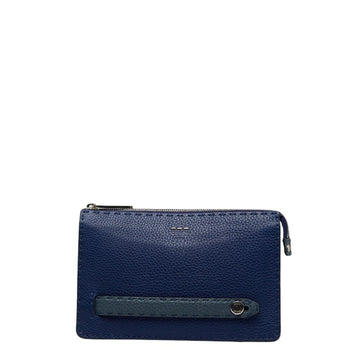 FENDI Selleria Clutch Bag 7VA350 Blue Leather Women's