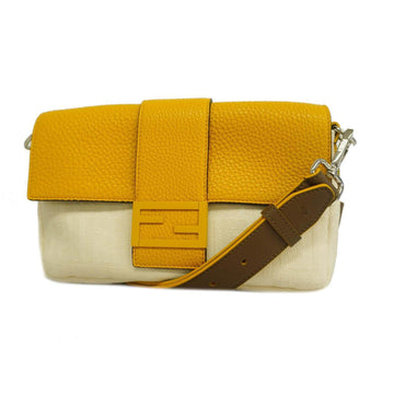 FENDI Shoulder Bag Mamma Bucket Canvas Leather Ivory Yellow Silver Hardware Ladies