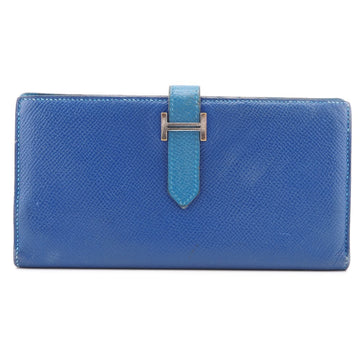 HERMES Bearn Souffle Long Wallet Blue Ladies