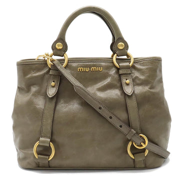 MIU MIU Miu Handbag Shoulder Bag Leather Khaki RN0685