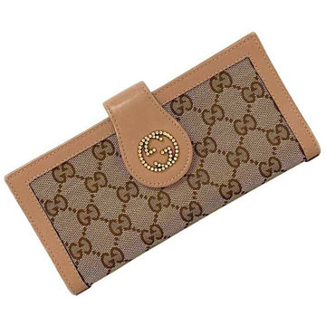 GUCCI Bifold Long Wallet Beige Pink Interlocking 269978 Canvas Leather  GG Women's