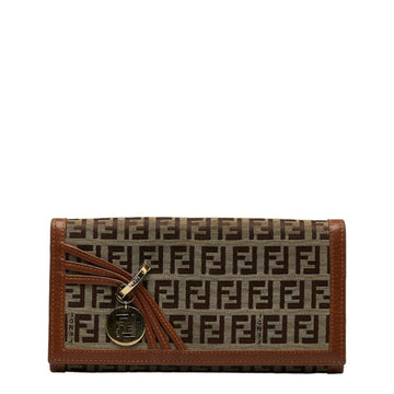 FENDI Zucchino Long Wallet 8M0000 Beige Brown Canvas Leather Women's