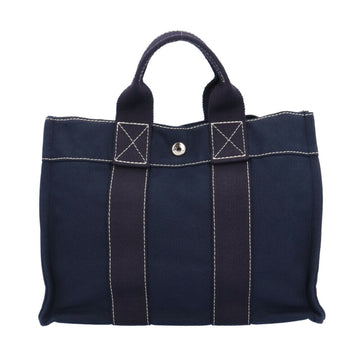 HERMES Deauville PM Handbag Canvas Navy Ladies