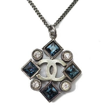 CHANEL necklace pendant  rhinestone diamond motif blue gunmetal