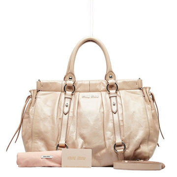 MIU MIU Miu Vitello Luxe Handbag Shoulder Bag RT0383 Pink Beige Leather Ladies MIUMIU