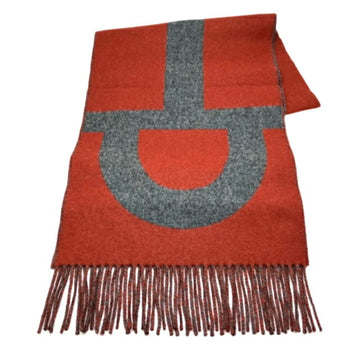 HERMES Cashmere Scarf Grand Mall Red Gray Men's Women's