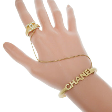 CHANEL Finger Bracelet Bangle Coco Mark Vintage Gold Plated x Rhinestone 01C Women's