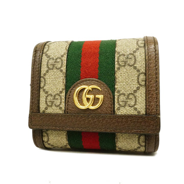 Gucci Ophidia Bi-fold Wallet Gold Hardware 598662 Women's GG Supreme Beige