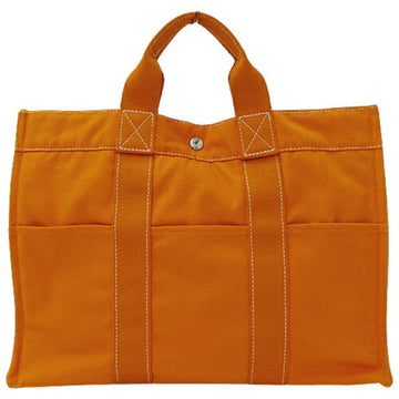 HERMES Bag Women's Tote Handbag Sac Deauville MM Canvas Orange Hawaii Limited