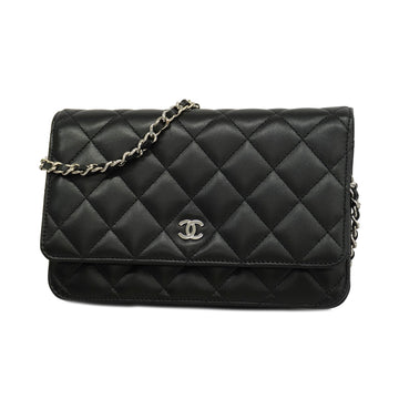 CHANELAuth  Matelasse Chain Shoulder Gold Hardware Women's Lambskin Black