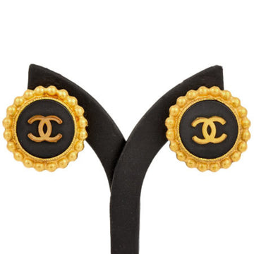 CHANEL here mark earrings gold black metal 93A