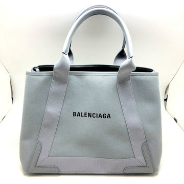BALENCIAGA Tote Bag Navy Cabas Medium 581292 2HH3N 1161 Gray Canvas Leather Women's