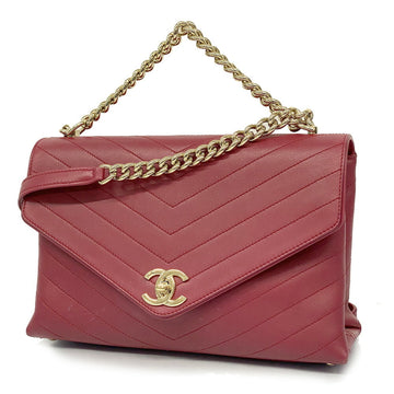 CHANEL Handbag V Stitch Chain Shoulder Lambskin Bordeaux Gold Hardware Women's