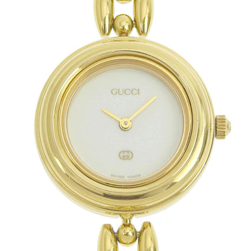 GUCCI Change Bezel Watch Breath 11/12 Gold Plated Quartz Analog Display Ladies White Dial