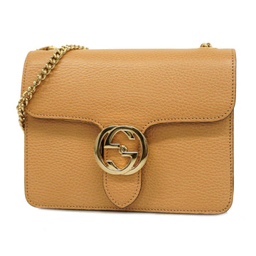 GUCCIAuth  Interlocking G 510304 Women's Leather Shoulder Bag Beige