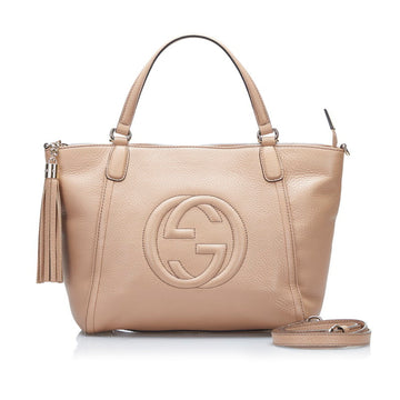GUCCI Soho Interlocking G Handbag Shoulder Bag 369176 Beige Greige Leather Ladies