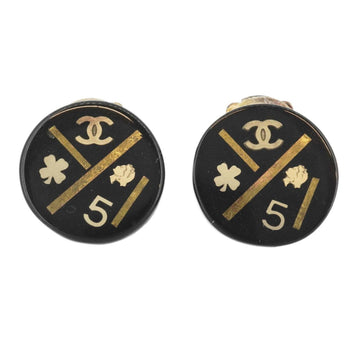 CHANEL earrings here mark round plastic gold black 06A ladies