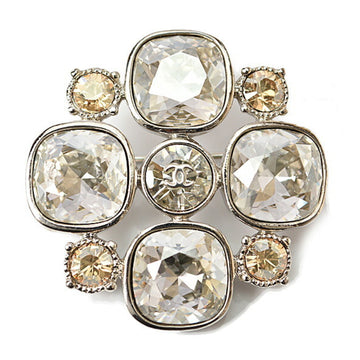 CHANEL brooch pin rhinestone here mark silver