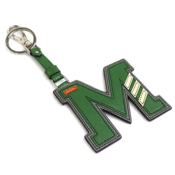 PRADA Charm Key Ring Initial M Leather Green Unisex