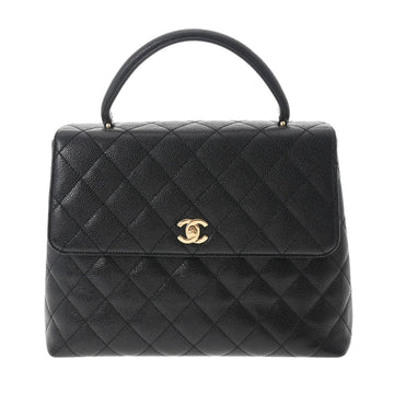 CHANEL Kelly type black ladies caviar skin handbag