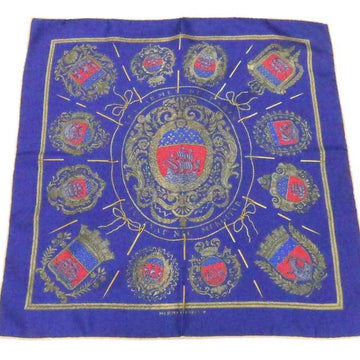 HERMES scarf petit boyfriend FLVCTVAT NEC MERGITVR navy blue x multicolor 100% silk