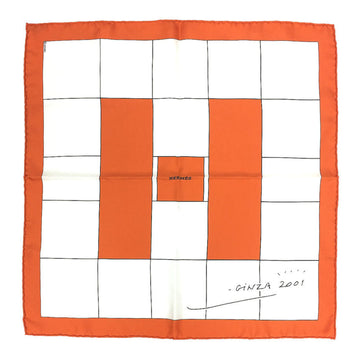 HERMESSuper  Petit Scarf Carre 45 GINZA2001 2001 Ginza Store Opening Limited Edition 100% Silk Ivory x Orange Pocket Square Neckerchief