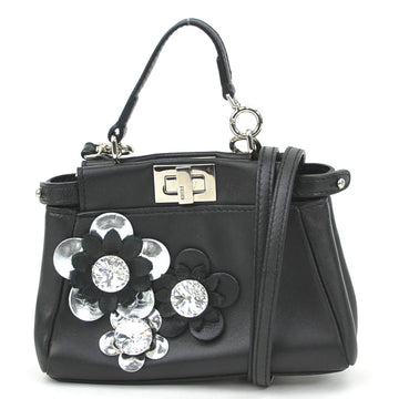 FENDI Crossbody Shoulder Bag Handbag Micro Peekaboo Leather/Bijou Black/Silver Silver Women's