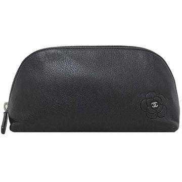 CHANEL Pouch Black Camellia Coco Mark Leather 13th